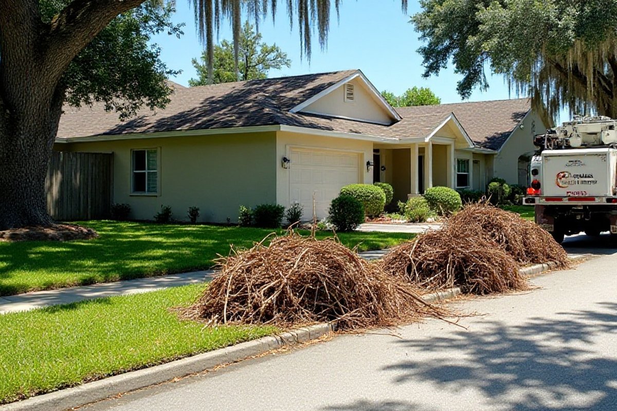 Brush piles along a residential street