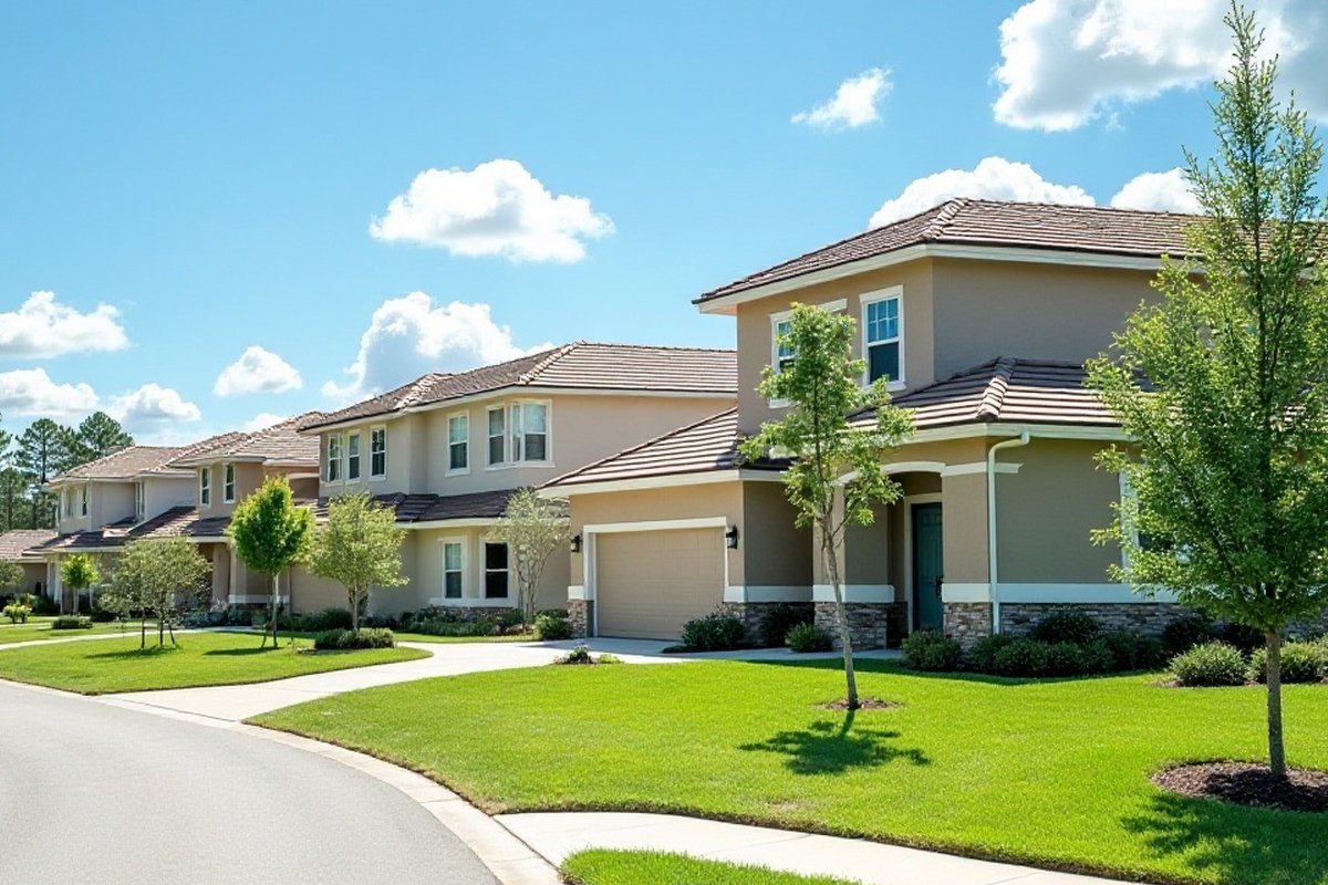 Row of young street trees along a subdivision street